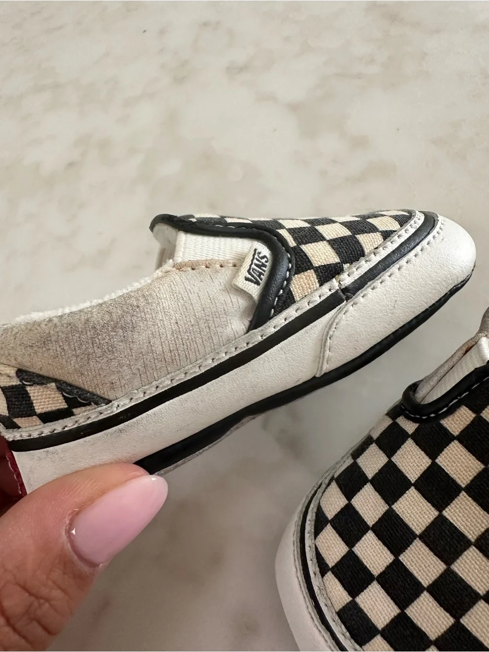 Vans Infant Classic Slip-On Checkerboard Sneakers - Black/White. Size 3